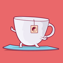 Tea cup making youga vector illustration. Yoga, relax,health,sports, mental, health design concept