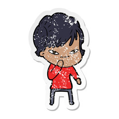 distressed sticker of a cartoon happy woman