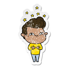 distressed sticker of a cartoon excited man