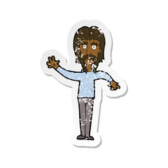 retro distressed sticker of a cartoon waving man with mustache