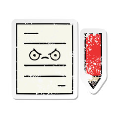 distressed sticker of a cute cartoon test paper