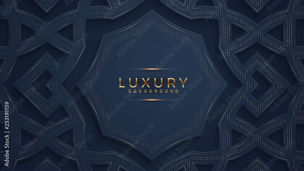 Canvas Prints luxury black background with a combination glowing golden dots with 3d style. abstract black papercu