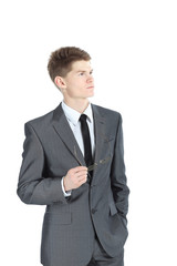 side view. successful young businessman.isolated on a white