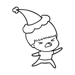line drawing of a stressed man wearing santa hat