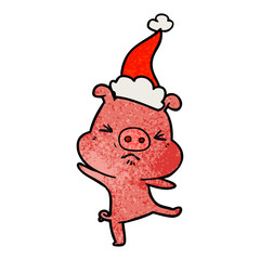 textured cartoon of a furious pig wearing santa hat