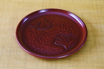 Lacquered tray / Japanese traditional crafts. Called "Kamakurabori" in Japan.