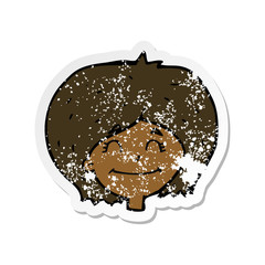retro distressed sticker of a cartoon happy female face