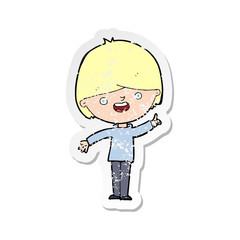 retro distressed sticker of a cartoon happy boy