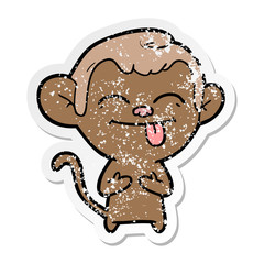 distressed sticker of a funny cartoon monkey