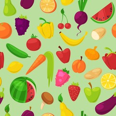 Fruits vegetables vector healthy nutrition of fruity apple banana and vegetably carrot for vegetarians eating organic food from grocery illustration vegetated set diet isolated on background