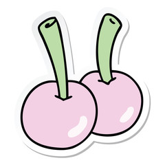 sticker of a quirky hand drawn cartoon cherries