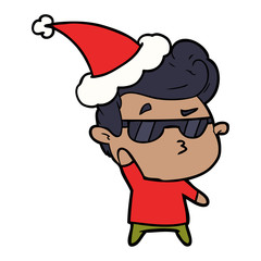 line drawing of a cool guy wearing santa hat