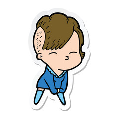 sticker of a cartoon squinting girl