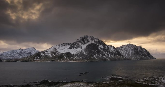 Timelapse of sunset over Stornappstinden mountain, Lofoten