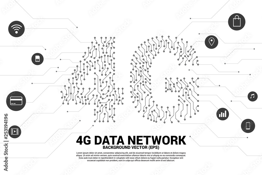 Poster Vector 4G dot connect line circuit board style mobile data icon. Concept for data transfer of mobile and wi-fi data network.