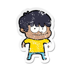distressed sticker of a happy cartoon man