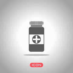 Bank of pills icon. Icon under spotlight. Gray background