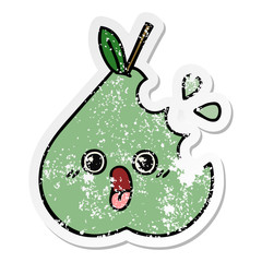 distressed sticker of a cute cartoon green pear