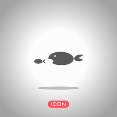 fish eating fist. Icon under spotlight. Gray background