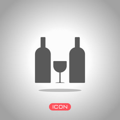 glass and bottles icon. Icon under spotlight. Gray background