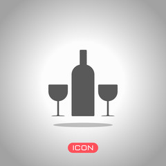 glasses and bottle. Icon under spotlight. Gray background