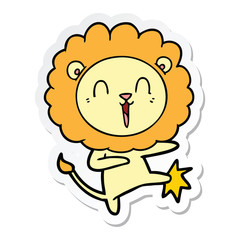sticker of a laughing lion cartoon