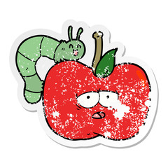 distressed sticker of a cartoon apple and bug