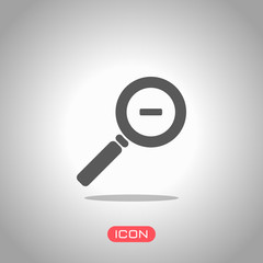 Zoom out icon. Icon under spotlight. Gray background