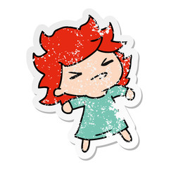 distressed sticker cartoon of a cute kawaii girl