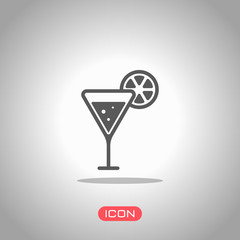 cocktail with lemon slice icon. Icon under spotlight. Gray background