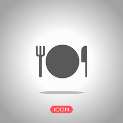cutlery. plate fork and knife icon. Icon under spotlight. Gray background