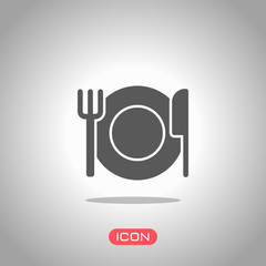 cutlery. plate fork and knife. simple silhouette. Icon under spotlight. Gray background