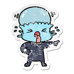 distressed sticker of a disgusted cartoon alien
