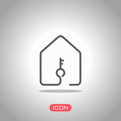 house with key icon. line style. Icon under spotlight. Gray background