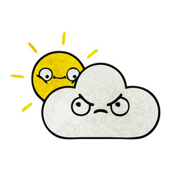 retro grunge texture cartoon sunshine and cloud