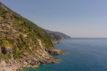 Fototapeta na wymiar Italy, Cinque Terre, Vernazza, Vernazza, SCENIC VIEW OF SEA AGAINST CLEAR SKY