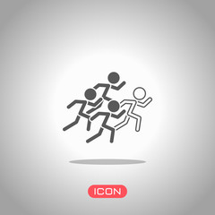 running people. team with leader. Icon under spotlight. Gray background