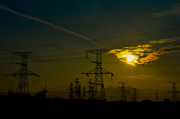 Fototapeta premium The power supply facilities of contour in the evening