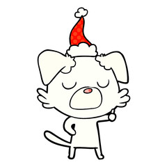 comic book style illustration of a dog wearing santa hat
