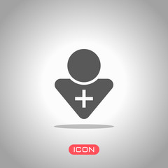 doctor, person with medical cross. Icon under spotlight. Gray background