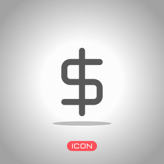 simple dollar symbol. Icon under spotlight. Gray background