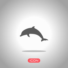 silhouette of dolphin. Icon under spotlight. Gray background