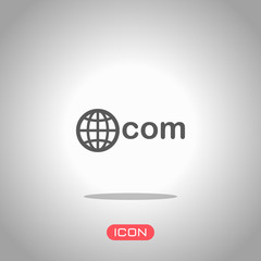 one of main domains, globe and com. Icon under spotlight. Gray background