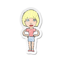 retro distressed sticker of a cartoon worried woman
