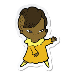 sticker of a cute cartoon girl with hipster haircut