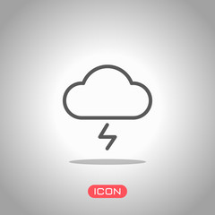 cloud and lightning. simple outline icon. linear symbol with thin outline. Icon under spotlight. Gray background