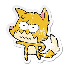 distressed sticker of a cartoon annoyed fox