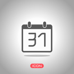 calendar with 31 day, simple icon. Icon under spotlight. Gray background