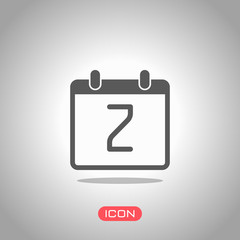 calendar with 2 day, simple icon. Icon under spotlight. Gray background