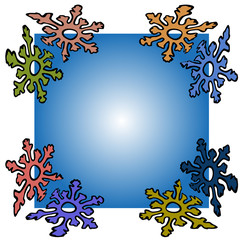 Frame of stylized snowflakes painted with a black contour.